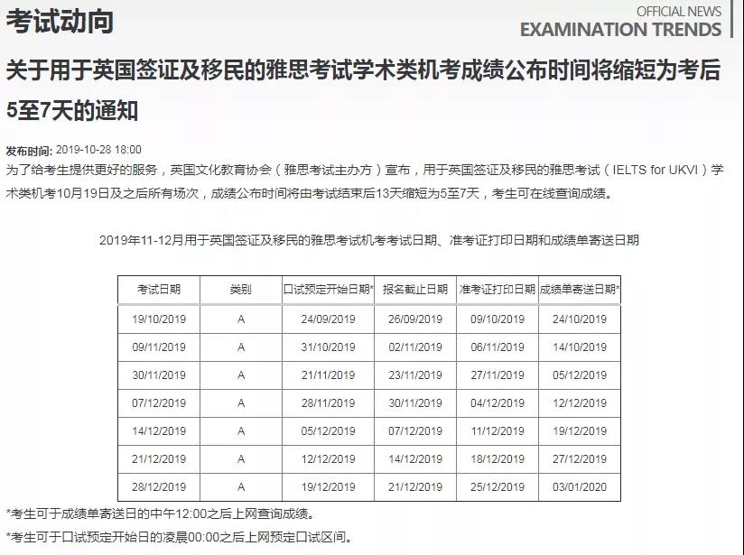 用于英國(guó)簽證及移民的雅思考試（IELTS for UKVI）學(xué)術(shù)類(lèi)機(jī)考的成績(jī)公布時(shí)間