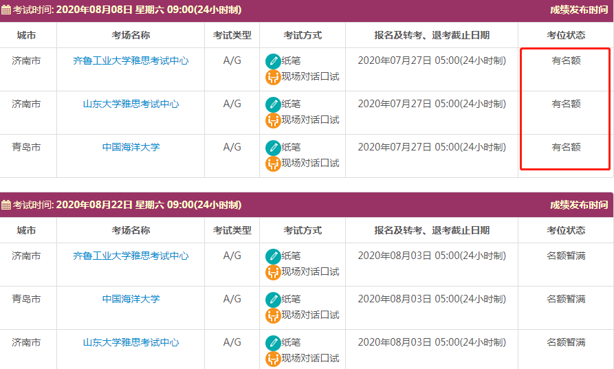 山東雅思考位